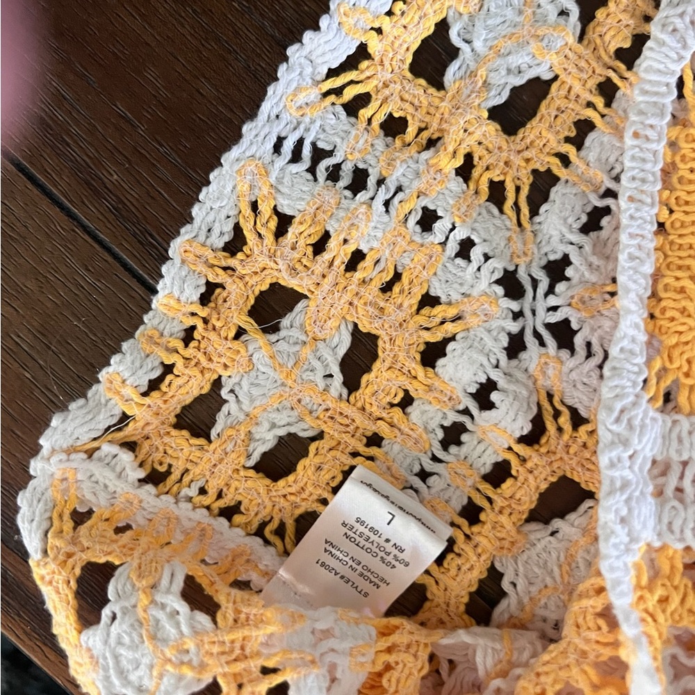 Nwot Julia sz L crotchet crop top mandarin and white square neck 0475 - Picture 4 of 4